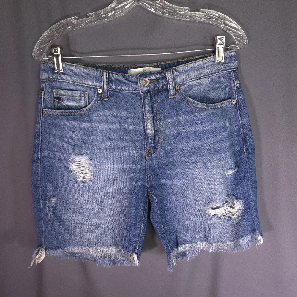 Kancan Daphne Midrise Shorts Distressed Denim Dark‎ Wash Size Medium